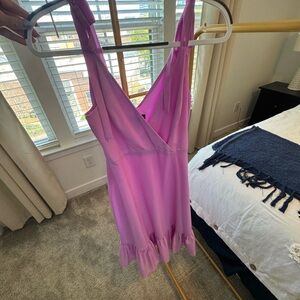 Aidan Mattox Pink Lavender Ruffle-Hem V-Neck Slip Dress